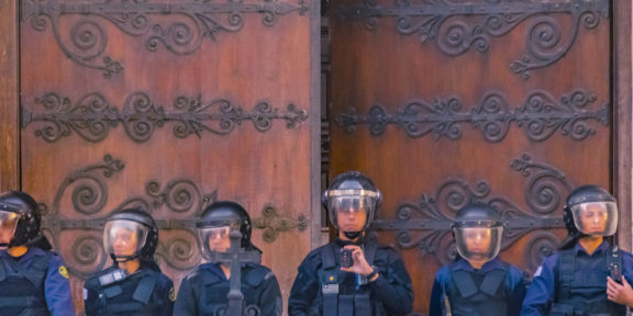 Police Protecting Building, Montevideo, Uruguay